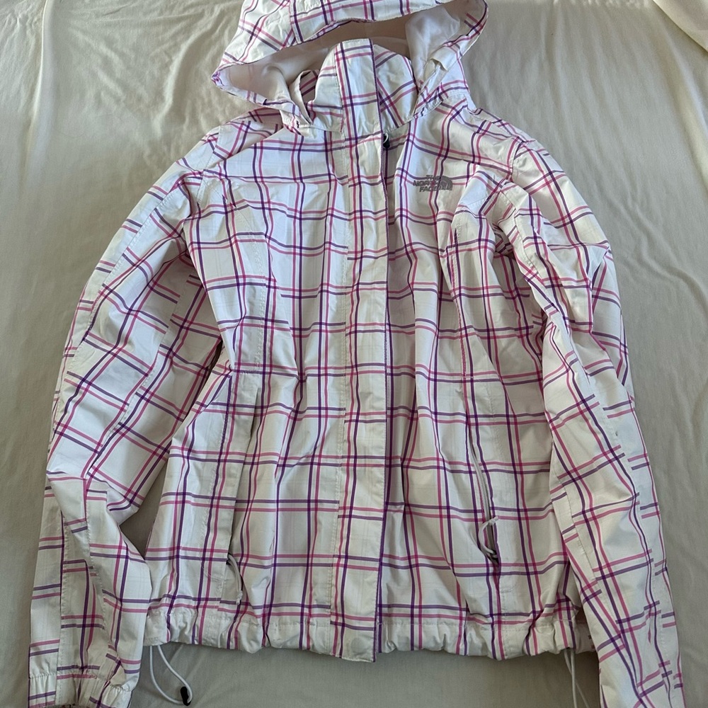 The North Face Women's White and Pink Checkered Jacket